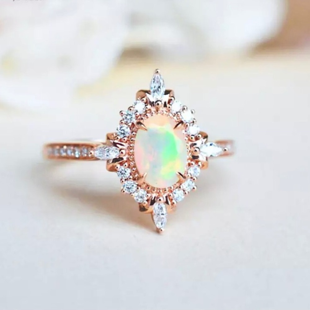 Princess Opal Diamond Sterling Silver Promise Ring